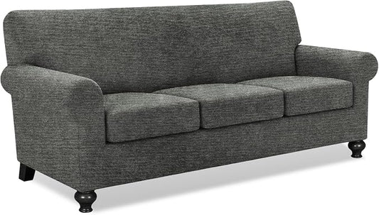 URBANLIFE 4-Piece Stretch Sofa Covers for 3 Cushion Couch, Gray | Super fitted spandex slipcovers for couches. Non-slip elastic bottom. Machine washable furniture protector for kids & pets. by URBANLIFE