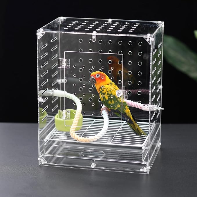 Clear Acrylic Bird Cage for Small Birds, Transparent Display Habitat for Canary, Parakeet - Easy to Clean & Assemble (9x12x15in) - Image 6