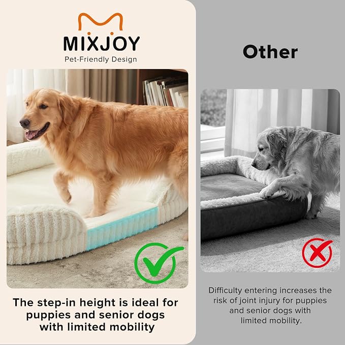 MIXJOY Orthopedic Dog Beds Large Sized Dog,Extra Large Washable Dog Bed Waterproof Oval Dogs Bed with Removable Cover,Egg-Crate Foam Big Pet Bed Couch with Bolster,Non-Slip Bottom,XL 42"X32",White - Image 4
