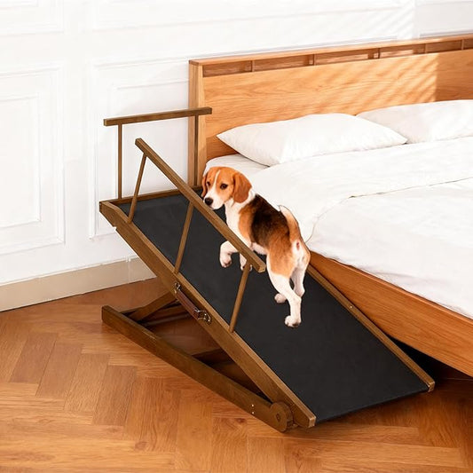 Dog Ramp for Bed and Couch- 5 Height Adjustable Premium Solid Wood Pet Ramp for Small, Medium Dogs, Collapsible Anti-Slip Dog Ramp for Sofa, Couch & Beds (Brown, 115)