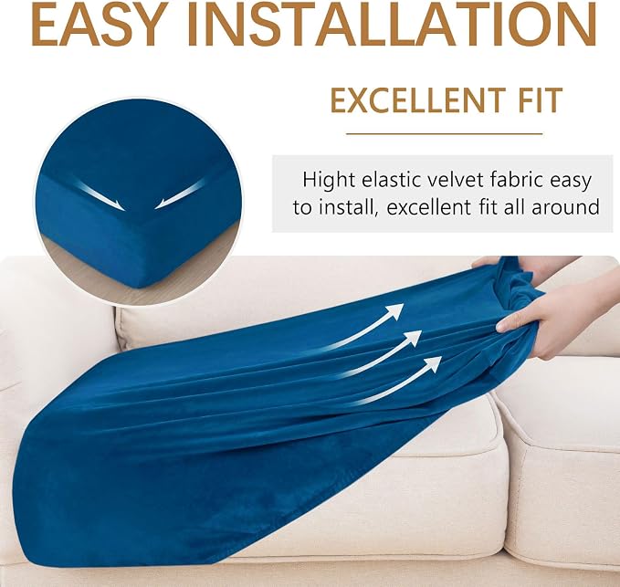 hyha Velvet Couch Cushion Covers, Sofa Covers for Cushion Couch Washable | Soft Plush Sofa Slipcover, Elastic Bottom, Non-Slip Wear Resistant Furniture Protector, Ideal For Pets & Kids, Small - Image 4