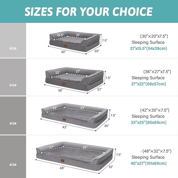 COZY KISS Orthopedic Dog Beds for Large Sized Dog, XL Bolster Pet Couch with Waterproof Lining, Egg Crate Foam Sofa for Pets Up to 100 lbs, U-Shaped, 48x32x7.5 inch, Grey - Image 3