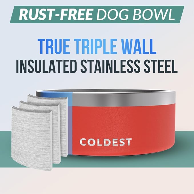 Coldest Dog Bowl - Anti Rust Metal, Non Slip, 3 Layers Insulated Stainless Steel Dog Bowls - Spill Proof & Heavy Duty - Water Bowl for Dogs, Cats & Pets, Dish Washer Safe (100 oz, Crimson Red) - Image 3