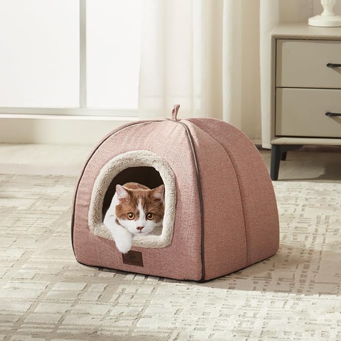 Cat Beds for Indoor Cats - Cat House Cats Tent with Removable Washable Cushioned Pillow, Soft and Self Kitten beds,Pet Bed((Large,Pink) - Image 2