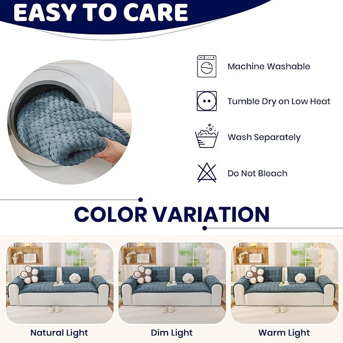 Royhom Chair Cover for Dogs, Thick Soft Couch Arm Cover, Headrest Armrest Covers, Furniture Cover for Pets Recliner Loveseat Leather Cushion L Shaped Couch (Blue, 27.6 x 27.6 Inch) - Image 7