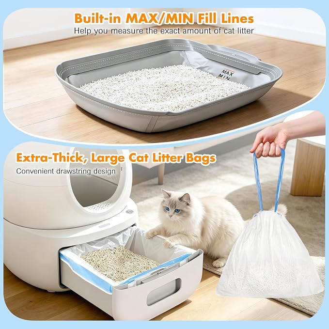 BKNOOU 2 Pack Self Cleaning Litter Box Waterproof Pads with 30 Liners | Litter Box Mat Accessories Compatible with Most Automatic Cat Litter Boxes, Stick-Free, Scratch-Resistant, Easy Install - Image 4