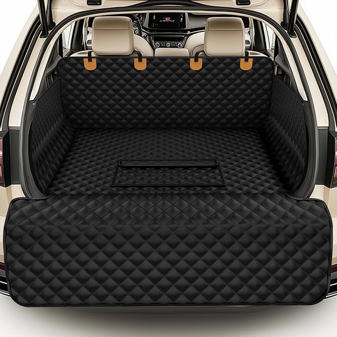 Waterproof SUV Cargo Liner for Dogs - Pu Leather Pet Car Seat Cover Protector with Bumper Flap, Non-Slip Backseat Mat for SUVs, Sedans, Vans Trunk | Easy Clean, Scratch Resistant (Black, Extra Large) by BONTHEE
