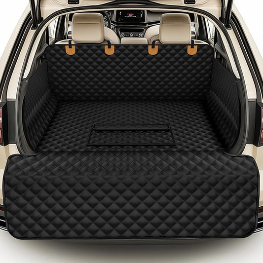 Waterproof SUV Cargo Liner for Dogs - Pu Leather Pet Car Seat Cover Protector with Bumper Flap, Non-Slip Backseat Mat for SUVs, Sedans, Vans Trunk | Easy Clean, Scratch Resistant (Black, Extra Large) by BONTHEE