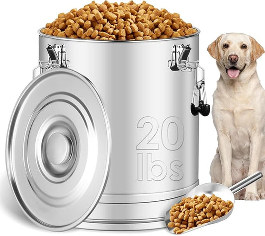 Stainless Steel Dog Food Storage Container,20LB/25LB Airtight Dog Food Storage Container with Lid to Keep Fresh,Easy Clean Large Pet Food Storage Container with Scoop for Cat Food,Chicken Feed,Rice by Unknown