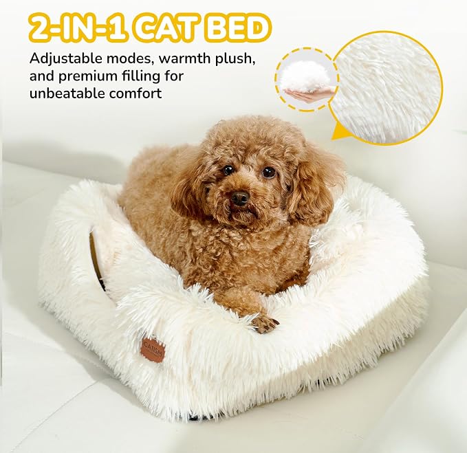 CATISM Cat Bed, Cat Cave for Indoor Cats, Soft Cat Dome, Self-Warming 2 in 1 Foldable Pet Cat House with Washable Cushioned Pillow Calming Fluffy Dog Beds for Small Dogs with Anti-Slip Bottom White | Warm Washable Anti-Slip Bottom Removable Fluffy Plus... - Image 5