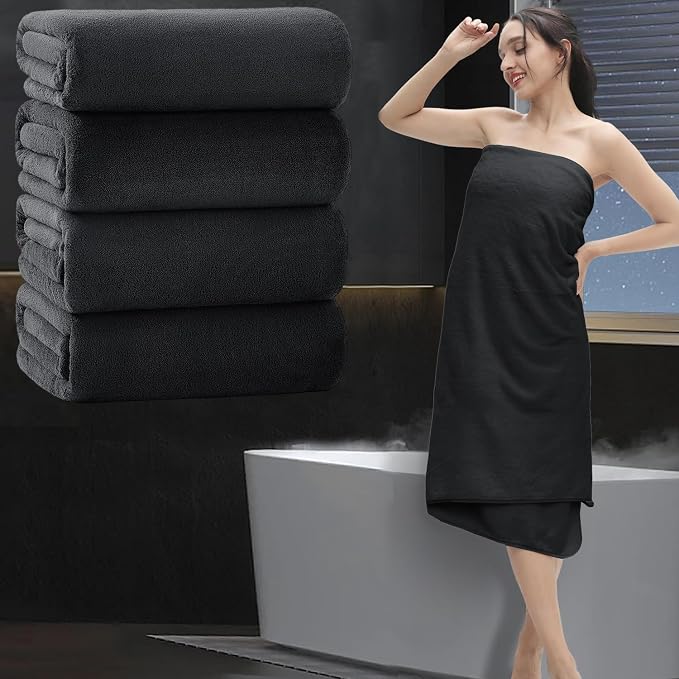 Extra Large Bath Sheet 4 Piece (35"x70")-Ultra Soft Oversized Bath Towel,Bath Sheet Set for Bathroom Hotel,Plush Highly Absorbent Quick Dry Shower Towel Set for Adults,Bath Towel Set Black by MAGGEA
