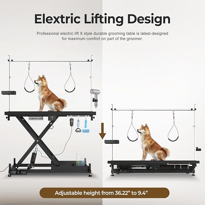 Electric Lift Pet Dog Grooming Table, Upgrade 50 Inch Heavy Duty 9'' -36'' Adjustable Height Professional Pet Grooming Table with Tool Organizer, Adjustable Overhead Arm for Large Dogs at Home, Black - Image 4
