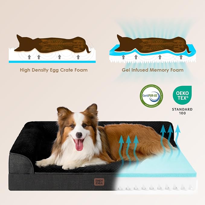 EHEYCIGA Large Dog Bed Memory Foam for Crate, Orthopedic Dog Bed Large Size Dogs with Washable Removable Cover, Waterproof Pet Sofa Couch with Nonskid Bottom, 35x22x6, Black - Image 4