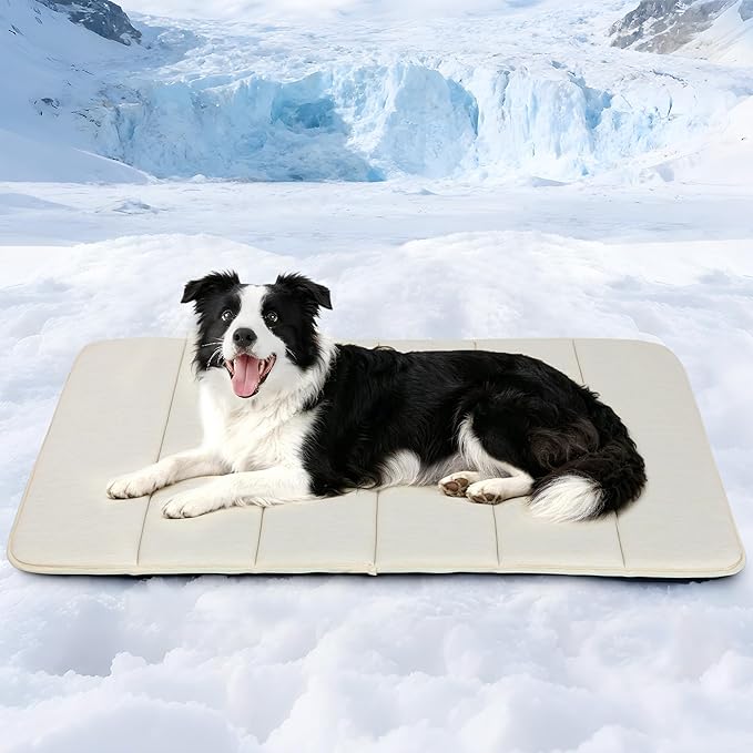 Dog Cooling Mat for Large Dogs – 35"x23" Orthopedic Memory Foam Pad for Summer, Hot Weather & Joint Relief | Washable, Non-Slip Crate Mat for Senior Dogs, Travel & Home (Dark Beige) by ZAKAPAWS