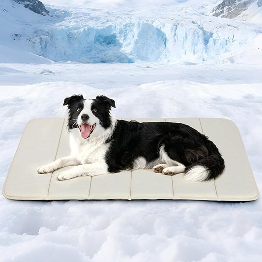 Dog Cooling Mat for Large Dogs – 35"x23" Orthopedic Memory Foam Pad for Summer, Hot Weather & Joint Relief | Washable, Non-Slip Crate Mat for Senior Dogs, Travel & Home (Dark Beige) by ZAKAPAWS