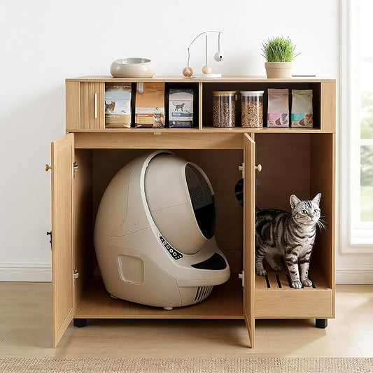 43“ Cat Litter Box Enclosure with Litter Drawer | Large Hidden Litter Box Cabinet,Indoor Cat Washroom Furniture with storage space and ventilation holes by TSYPairs