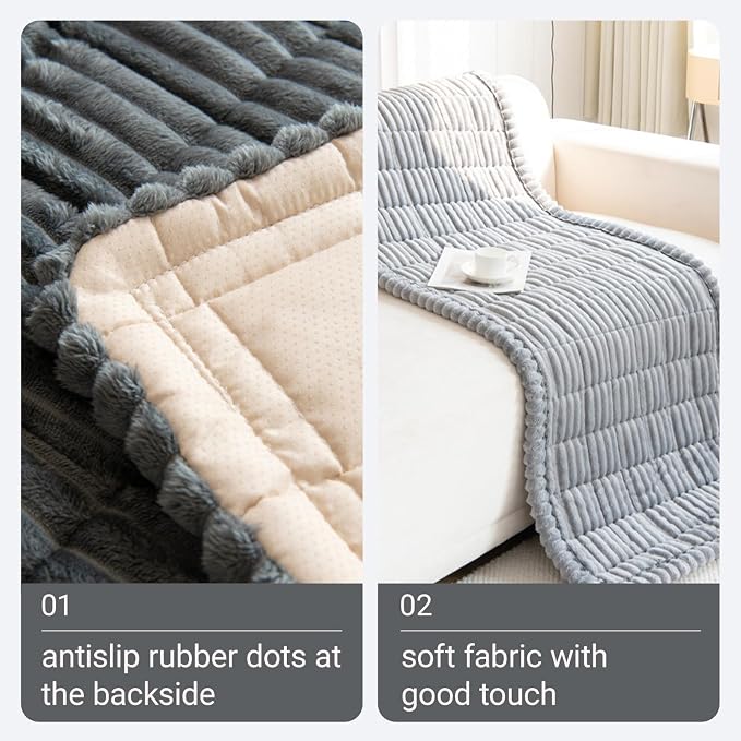 Pet Couch Cover Dogs Bed for Couch Washable Non-Slip Couch Protector Fuzzy Cat Sofa Cover for 3 Cushion Sofa Light Gray, 27.6 x 82.7 - Image 2