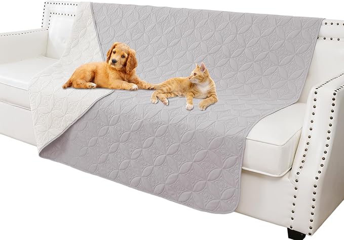 Waterproof Couch Cover for Dogs - Washable Pets Furniture Protector | TPU Leak-Proof Liner, Lightweight & Reversible, Fits Chair, Sofa, Bed, 52" x 82" , Lightgrey/Cream by TuffeelHome
