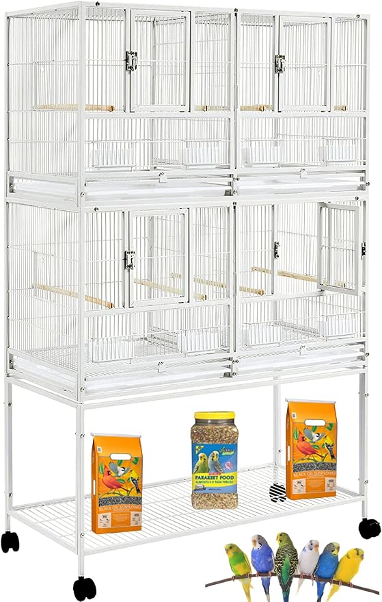 1/2/3-Combo Stacker Center Divided Breeder Breeding Bird Flight Double Rolling Cage for Aviaries Canaries Cockatiels Lovebirds Finches Budgies Small Parrots (White Vein, Two Stacker) by Mcage