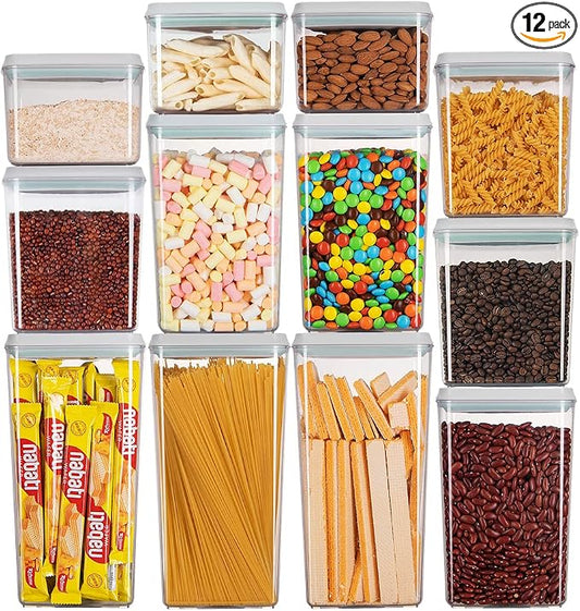 Ankou Pop Airtight Food Storage Containers with Lids for Kitchen Pantry Organizing Stackable Container for Cereal Snack Flour Sugar Coffee Spaghetti -12 Pcs(1.2, 2.0, 2.7, 3.3qt)*3 by ANKOU
