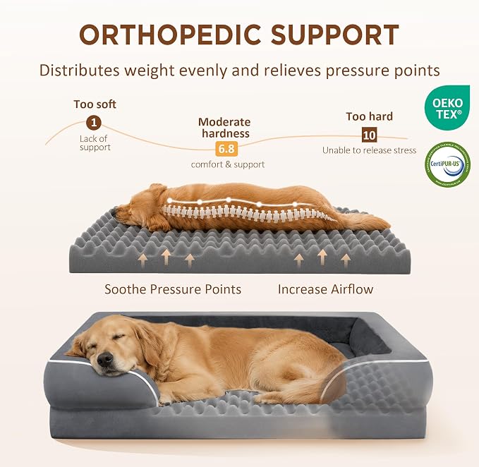 Comfort Expression Orthopedic Dog Bed for Extra Large Dogs with Bolster | Waterproof Dog Couch Bed with Washable Cover & Non-Slip Bottom, Supportive Egg Crate Foam Big Dog Bed, 53x42Inch - Image 2