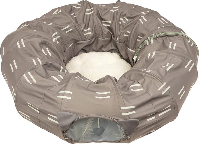 Kitty City Large Cat Tunnel Bed, 2-in-1 Zip-Together Cat Play Tunnel & Plush Nap Bed, Pop-Up Indoor Cat Toy with Hanging Toys, Collapsible Design - Brown by KittyCity