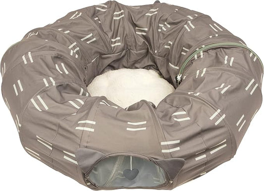 Kitty City Large Cat Tunnel Bed, 2-in-1 Zip-Together Cat Play Tunnel & Plush Nap Bed, Pop-Up Indoor Cat Toy with Hanging Toys, Collapsible Design - Brown by KittyCity