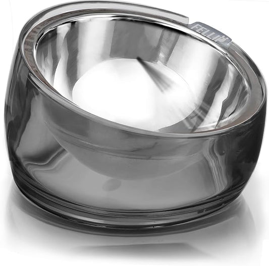Felli Oblik 15° Tilted Small Animal Bowls for Pet Food & Water 6 oz Stainless Steel Dish Removable, Slanted Metal Plate Feeder for Kitten Puppy Rabbit Bunny Guinchilla Pig (0.75 Cups, Smoky) by Felli