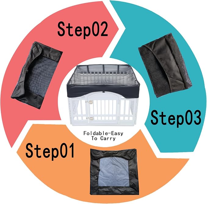 Dog Playpen Mesh Top Cover,[Play Pen Not Included] Fits 36" Inch Pet Playpen with 4 Panels，Dog Cage Covers Puppy Play Pen Cover,Indoor/Outdoor Use,Easy to fold for Portability - Image 3