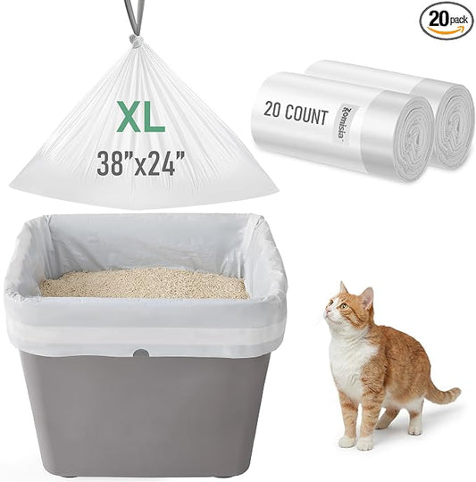 ZOMISIA Top Entry Cat Litter Box Liners - 20 Count 38" x 24" Litter Bags | Cat Litter Pan Liners with Drawstring, Extra Thick, Tear Resistant Heavy Duty, Easy Clean up for Litter Tray, Unscented by Zomisia