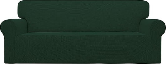 Easy-Going Stretch Couch Covers for Sofa Washable Large Dark Green | 1-Piece Sofa Covers for 3 Cushion Couch Furniture Protector Couch Slipcover Soft with Bottom for Kids Pets by Easy-Going