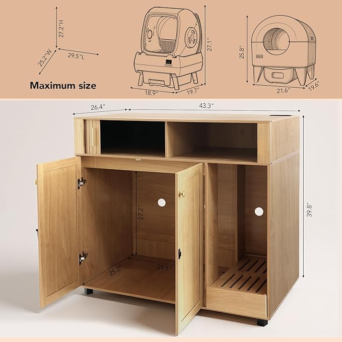 43“ Cat Litter Box Enclosure with Litter Drawer | Large Hidden Litter Box Cabinet,Indoor Cat Washroom Furniture with storage space and ventilation holes - Image 2