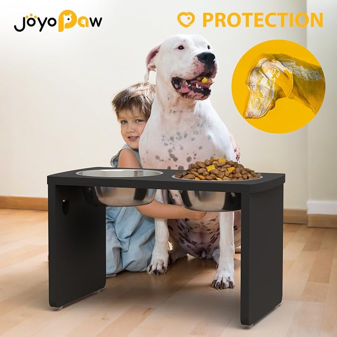Elevated Dog Bowls, Bamboo Raised Dog Bowl for Large Dogs, with 2 Stainless Steel Bowls (13'' Tall-68oz Bowl, Black) - Image 3