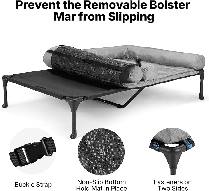 Veehoo Elevated Dog Bed for Two Dogs, Cooling Raised Dog Bed with Removable Waterproof Bolster Mat, 53" x 37.5" Double Dog Bed, Outdoor & Indoor Pet Cot with Breathable Mesh, Non-Slip Feet, Grey - Image 4