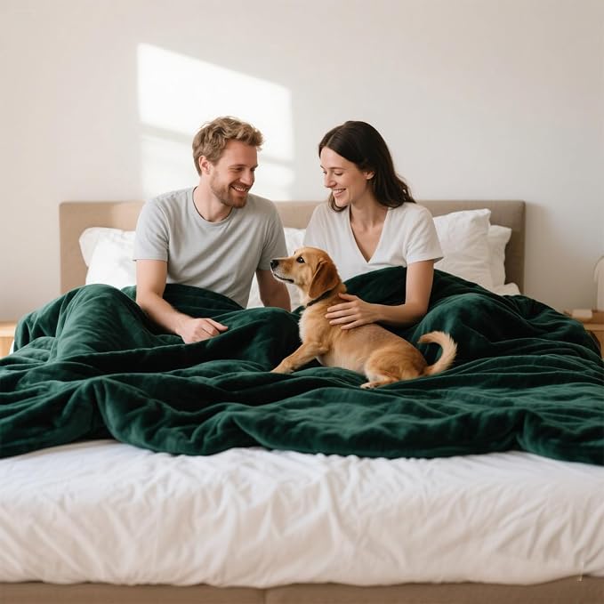 Waterproof Queen Size Blanket for Bed 60''x80'', 3 Layer Lightweight and Stain Proof Bed Blanket Water Proof & Dogs, Blankets Waterproof - Sherpa Cover Mattress Protector(Emerald Green) by GBYcLywBathroomDecor
