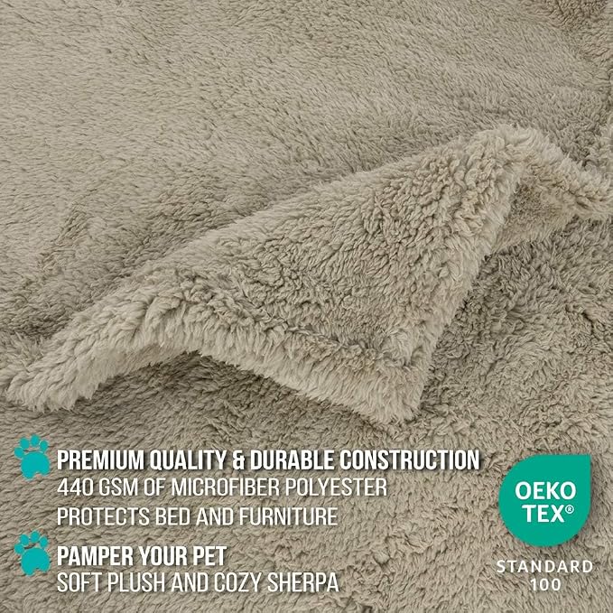 PetAmi Fluffy Waterproof Dog Blanket for Couch and Bed, Reversible Sherpa Pet Throw, Pee Proof Furniture Protector Sofa Cover, Washable Cat Blanket for Medium Large Dogs and Cats (Taupe Camel, 90x90) - Image 3