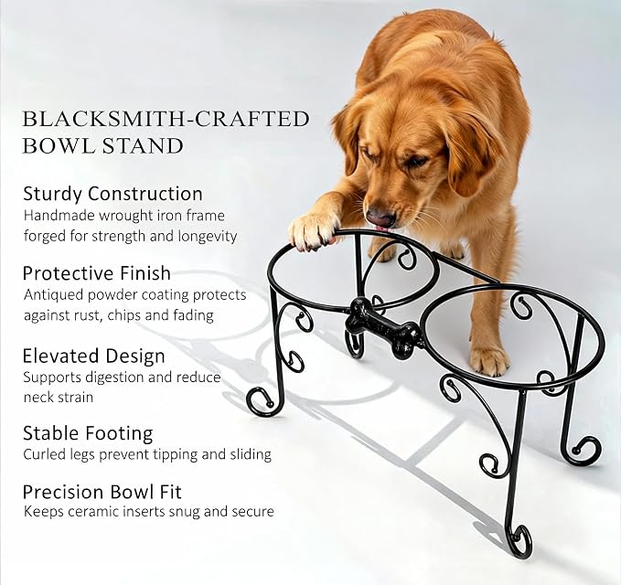 Elevated Dog Bowl Stand with 3 Large Ceramic Bowls – Raised Feeding Station for Medium & Large Dogs, Includes 2 Standard Bowls + 1 Slow Feeder, Durable Iron Frame, Non-Slip (Lucite Green) - Image 5