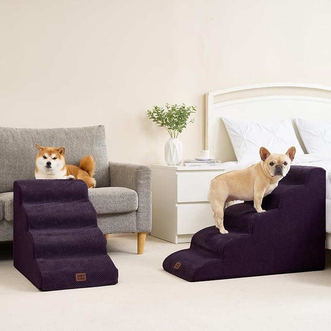 EHEYCIGA Curved Dog Stairs Ramp for High Beds 22.6" H, 5-Step Dog Steps for Small Dogs and Cats, Pet Stairs for High Bed Climbing, Non-Slip Balanced Pet Step Indoor, Purple - Image 8