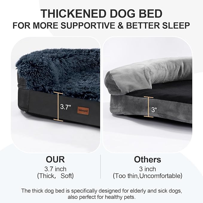 iweepet Fluffy Orthopedic Dog Beds for Large & Extra Large Dogs, 41" Calming Dog Sofa Bed with Supportive 28D Egg-Crate Foam, Removable Washable Cover, Waterproof Lining, for Puppy,Senior,Sick - Image 3