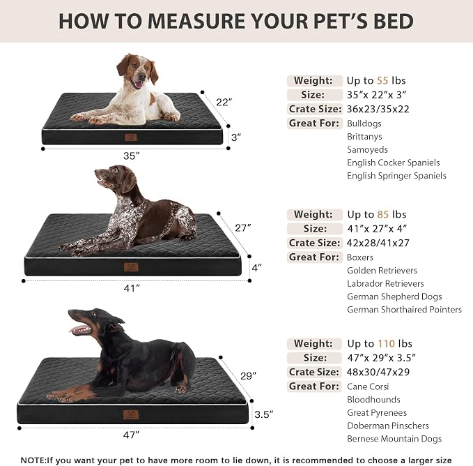 WNPETHOME Orthopedic Waterproof XL Dog Bed for Crate Cozy Sleep | Extra Large Washable Dogs Bed with Removable Cover, Multi-Needle Quilting Dogs XL Crate Bed for Relax , Black 41x27 Inch - Image 6