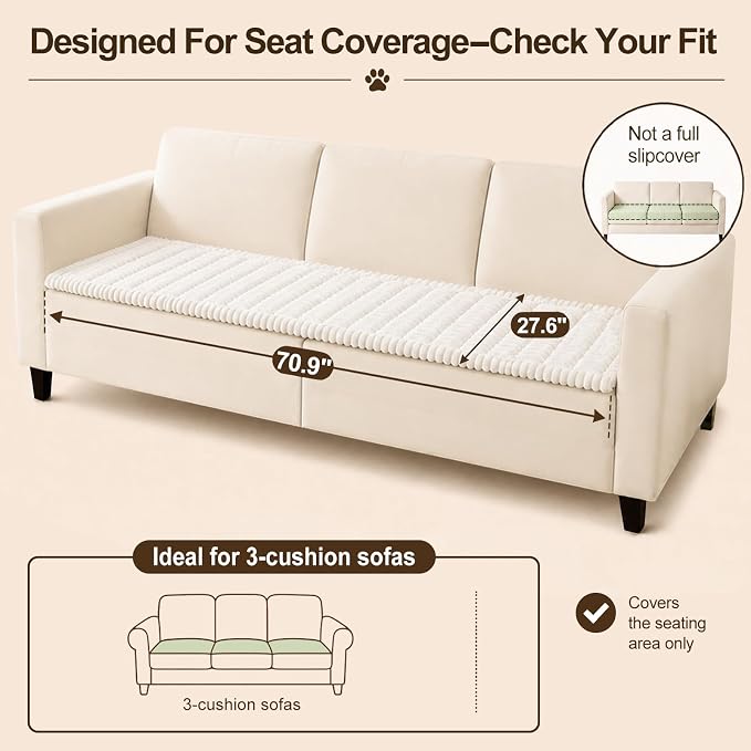 decorUhome Couch Cover for Dogs, Non Slip Fuzzy Thick Pet Sofa Protector | Pet Friendly, Machine Washable, Fits 3-Cushion Sofa, Protects Against Pet Hair & Daily Messes, White, 27.6" x 70.9" - Image 10