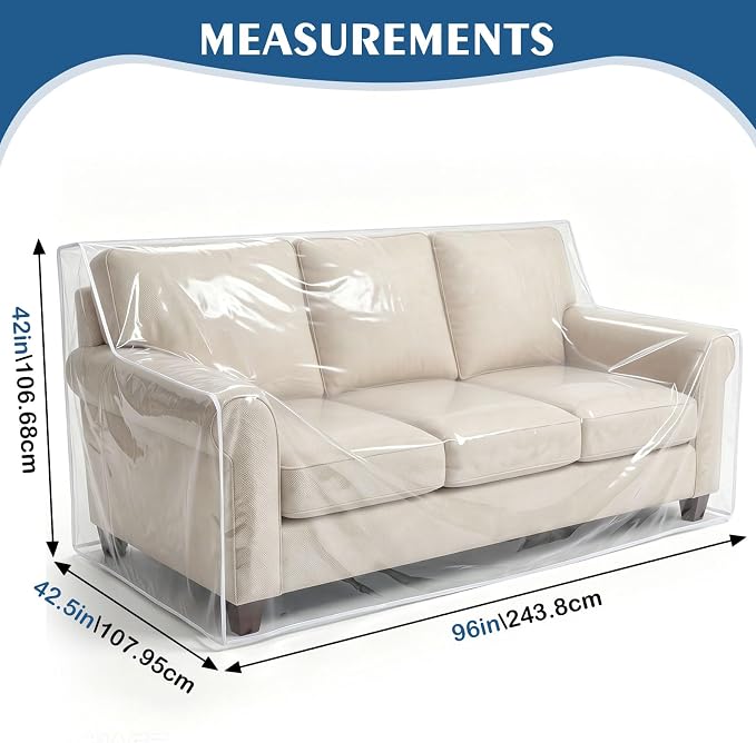 TAOCOCO Plastic Couch Cover 96" W Heavy Duty Clear 3 Seat Sofa Covers, Thick Vinyl Plastic Cover for Protection Against Cat & Dog Clawing, Waterproof & Dustproof Sofa Protector for Storage and Moving - Image 2