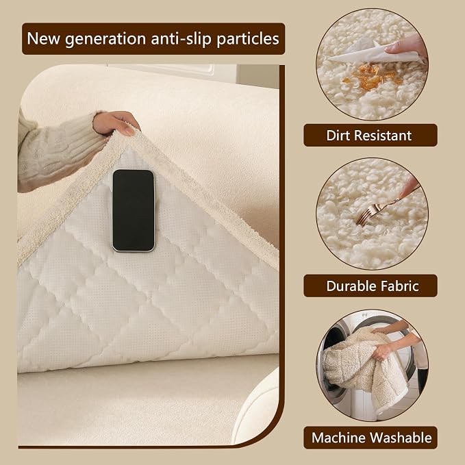 OHSIO Couch Cover for Pets, Washable Non-Slip Sofa Cover Pet Friendly, Soft Fuzzy Teddy Fleece Sofa Slipcover for 2-3 Cushion Sofa Furniture Protector (Ivory, 27.6" x 63") - Image 5