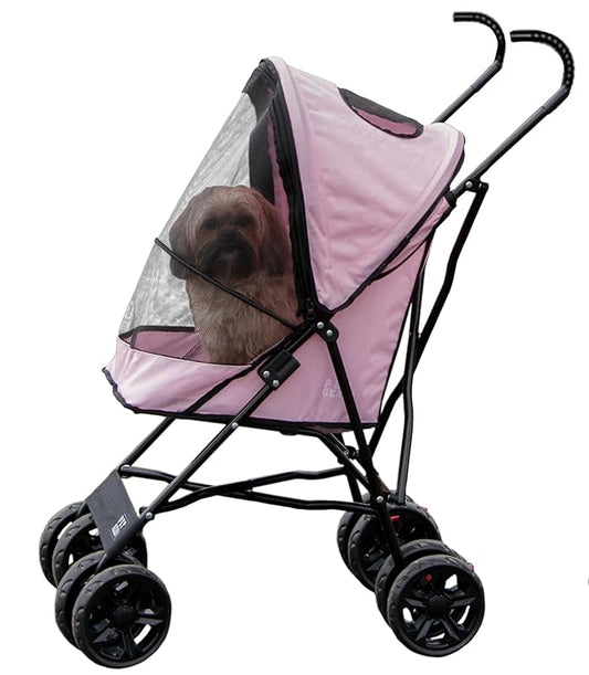 Pet Gear Travel Lite Plus Stroller, Compact, Easy Fold, No Assembly Required, Large Wheels for Cats and Dogs up to 15 pounds, Classic Pink