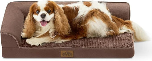COZY KISS Orthopedic Dog Bed for Medium Small Size Dog, Dogs Crate Bed, L Shaped Foam Anti-Slip Bottom Pet Cat Sofa with Washable Removable Cover, Suitable for Pet Up to 40 lbs, 30x20x6.5 inch, Brown by COZYKISS