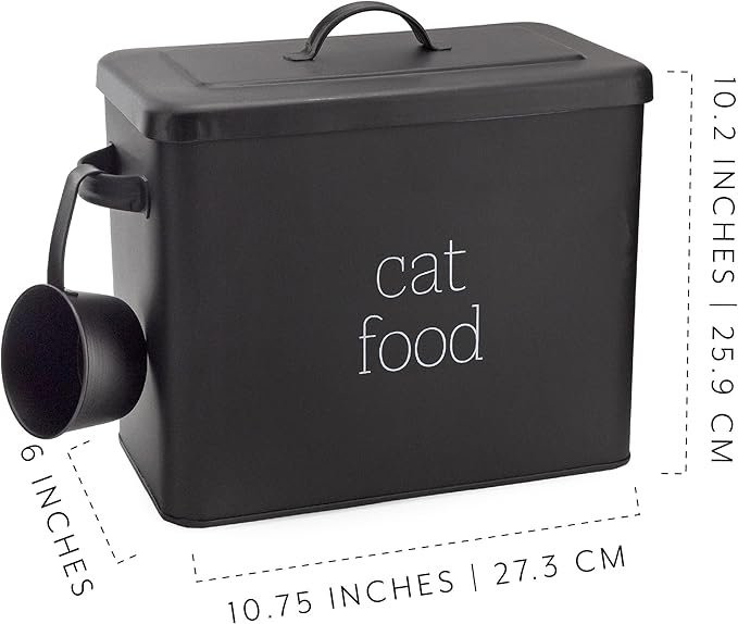 AuldHome Design Farmhouse Cat Food Container (Black) Enamel Look Rustic Cat Food Bin with Scoop - Image 6