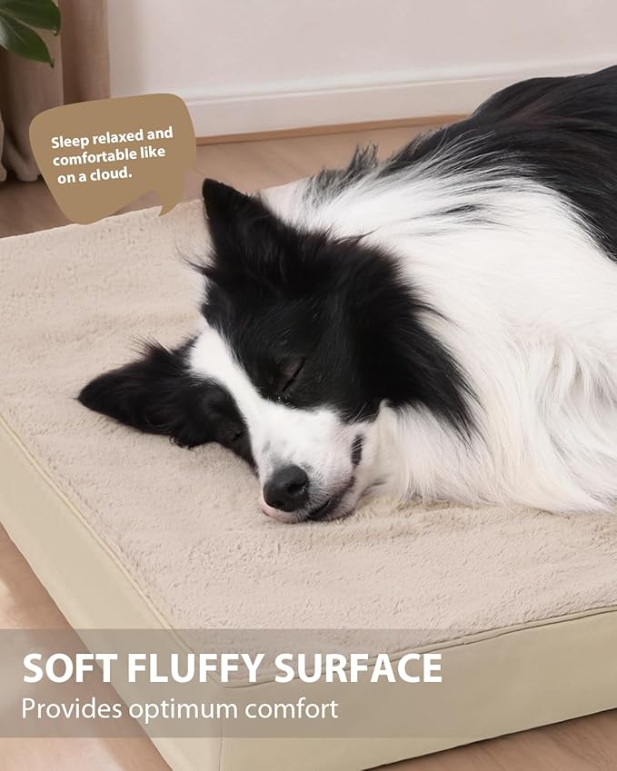 KSIIA Orthopedic Dog Bed for Large Dogs with Waterproof Lining, Khaki,41x27 | Deluxe Soft Plush Dog Crate Bed, Washable Pet Mat with Removable Cover & Egg Crate Foam for Large Dogs Sleeping & Relaxing - Image 3