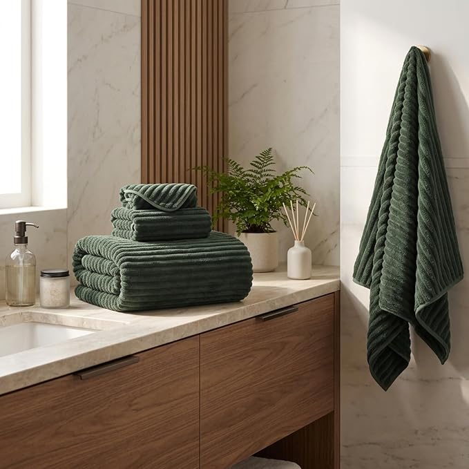 3 Pack Bath Towel Set, 40"x80" Oversized Bath Sheet, Olive Green | Ultra Soft Microfiber, Lint Free, Quick Dry, Highly Absorbent, Full Body Coverage, 1 Bath Sheet, 1 Hand Towel, 1 Washcloth - Image 5