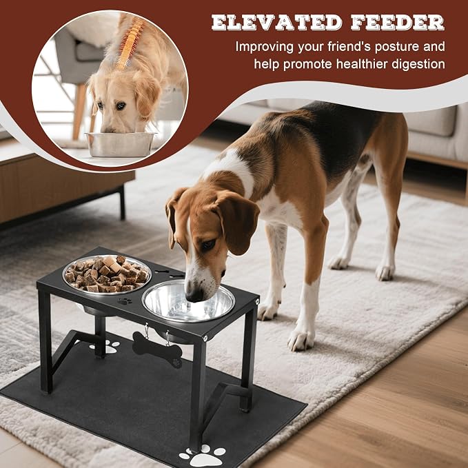 Elevated Dog Bowls, Metal Raised Dog Bowl Stand with 2 Thick 58oz Stainless Steel Food Bowls & Non-Slip Mat - 11.8" Tall for Medium/Large Breeds - Image 2