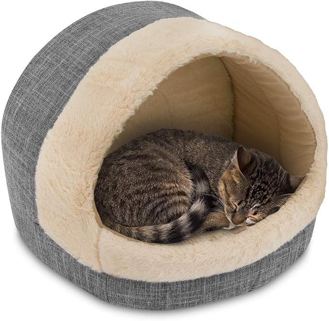 Best Pet Supplies Cat Bed for Indoor Cat, Domed Tent House with Removable Pillow, Covered Cat Cave for Small Dog, Puppies and All Breeds of Cats - Gray, 17 x 15 x H:14" - Image 2